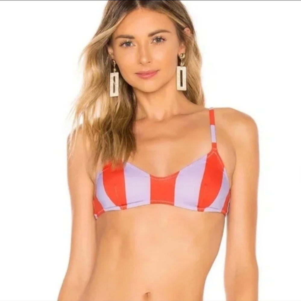 SOLID & STRIPED Red and Lavender Bikini